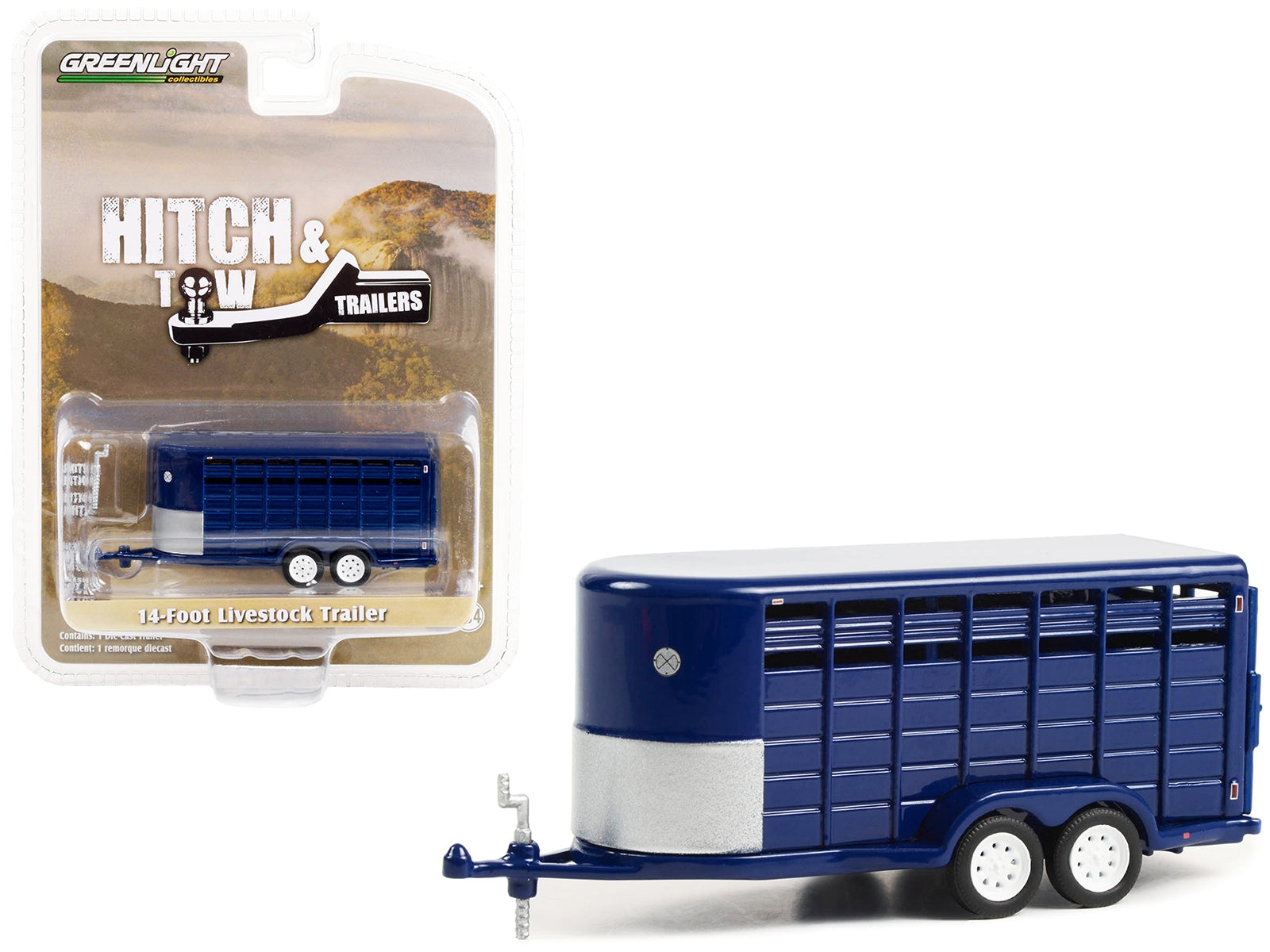 14-Foot Livestock Trailer Dark Blue "Hitch & Tow Trailers" Series 1/64 Diecast Model by Greenlight - Minihomy