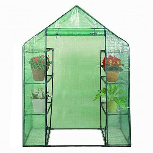 Portable 4 Tier Walk-in Plant Greenhouse with 8 Shelves - Color: Green - Minihomy