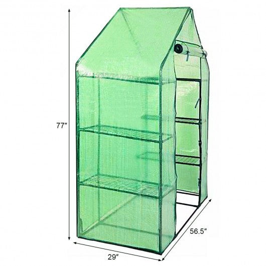 Portable 4 Tier Walk-in Plant Greenhouse with 8 Shelves - Color: Green - Minihomy