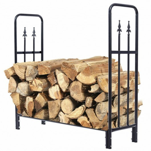 4 Feet Outdoor Heavy Duty Steel Firewood Wood Storage Rack - Color: Black - Minihomy