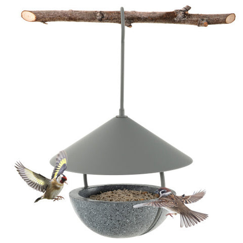 Metal Hanging Bird Feeder and Bath with Weatherproof Dome - Color: Natural