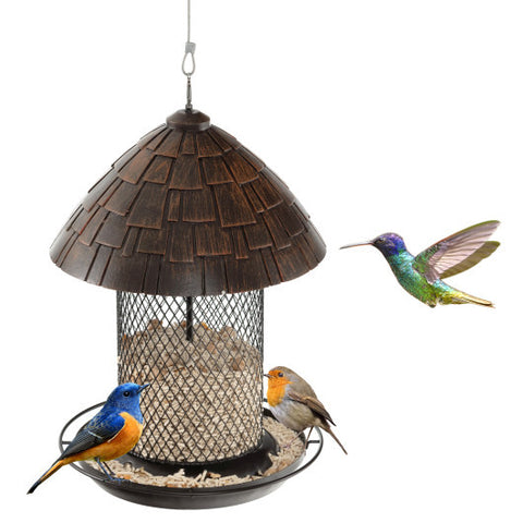 Squirrel-proof Metal Wild Bird Feeder with Perch and Drain Holes - Color: Natural