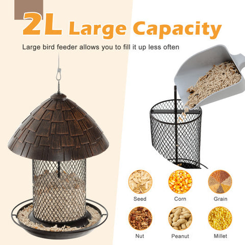 Squirrel-proof Metal Wild Bird Feeder with Perch and Drain Holes - Color: Natural