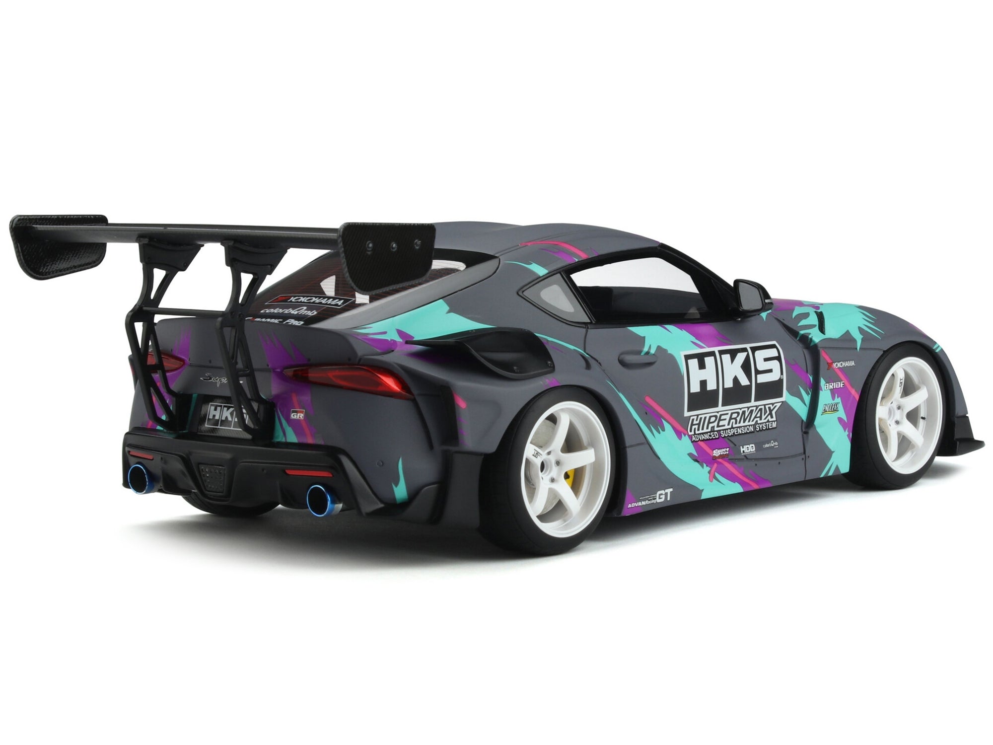 2019 Toyota GR Supra "HKS" Gray with Graphics 1/18 Model Car by GT Spirit - Minihomy