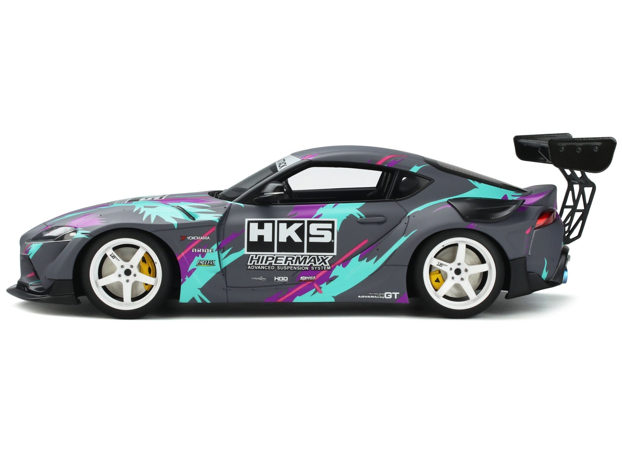 2019 Toyota GR Supra "HKS" Gray with Graphics 1/18 Model Car by GT Spirit - Minihomy