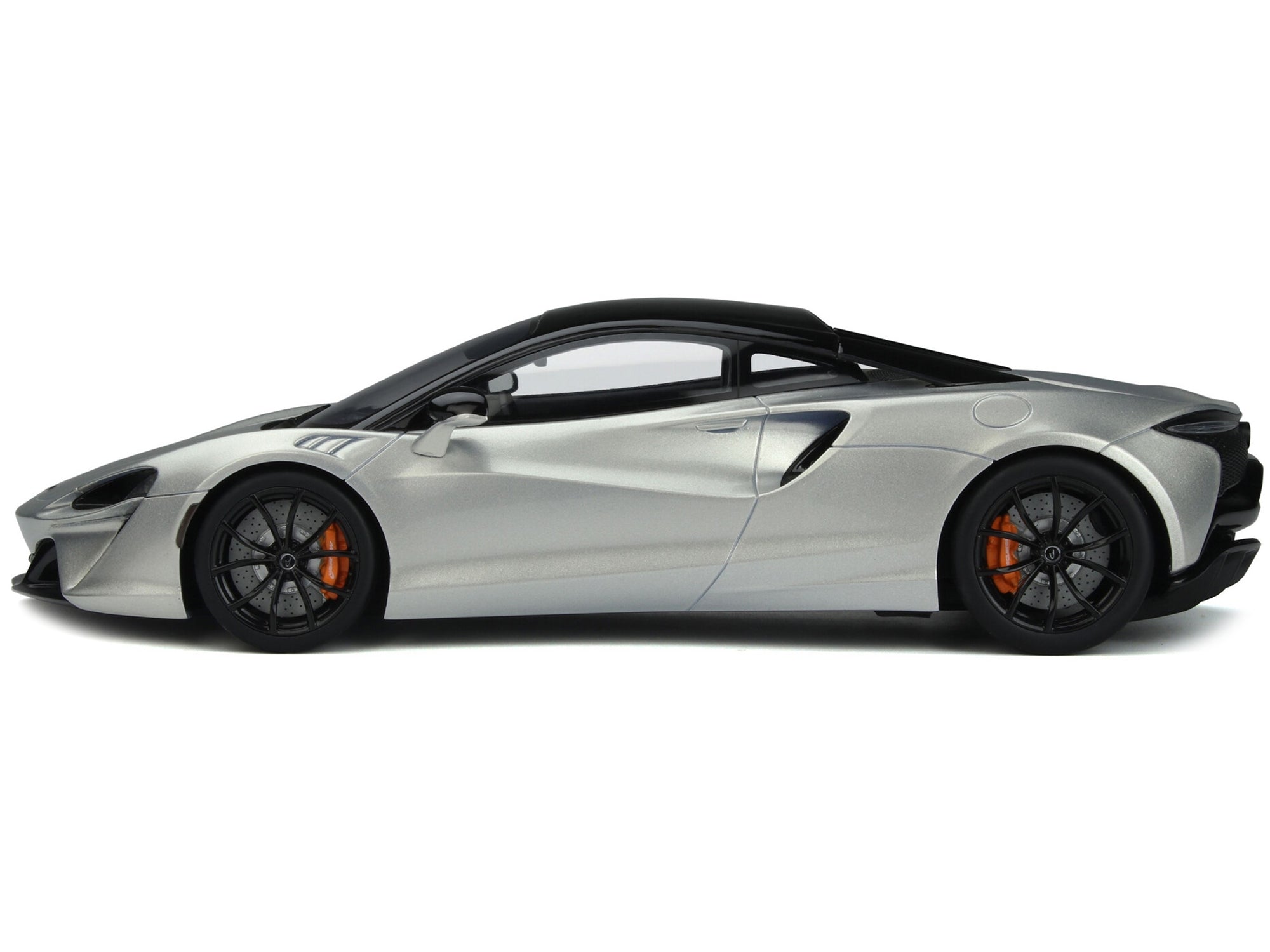 2021 McLaren Artura Silver Metallic with Black Top 1/18 Model Car by GT Spirit - Minihomy