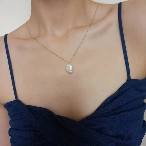 925 Silver Baroque Shaped Pearl Pendant Necklace