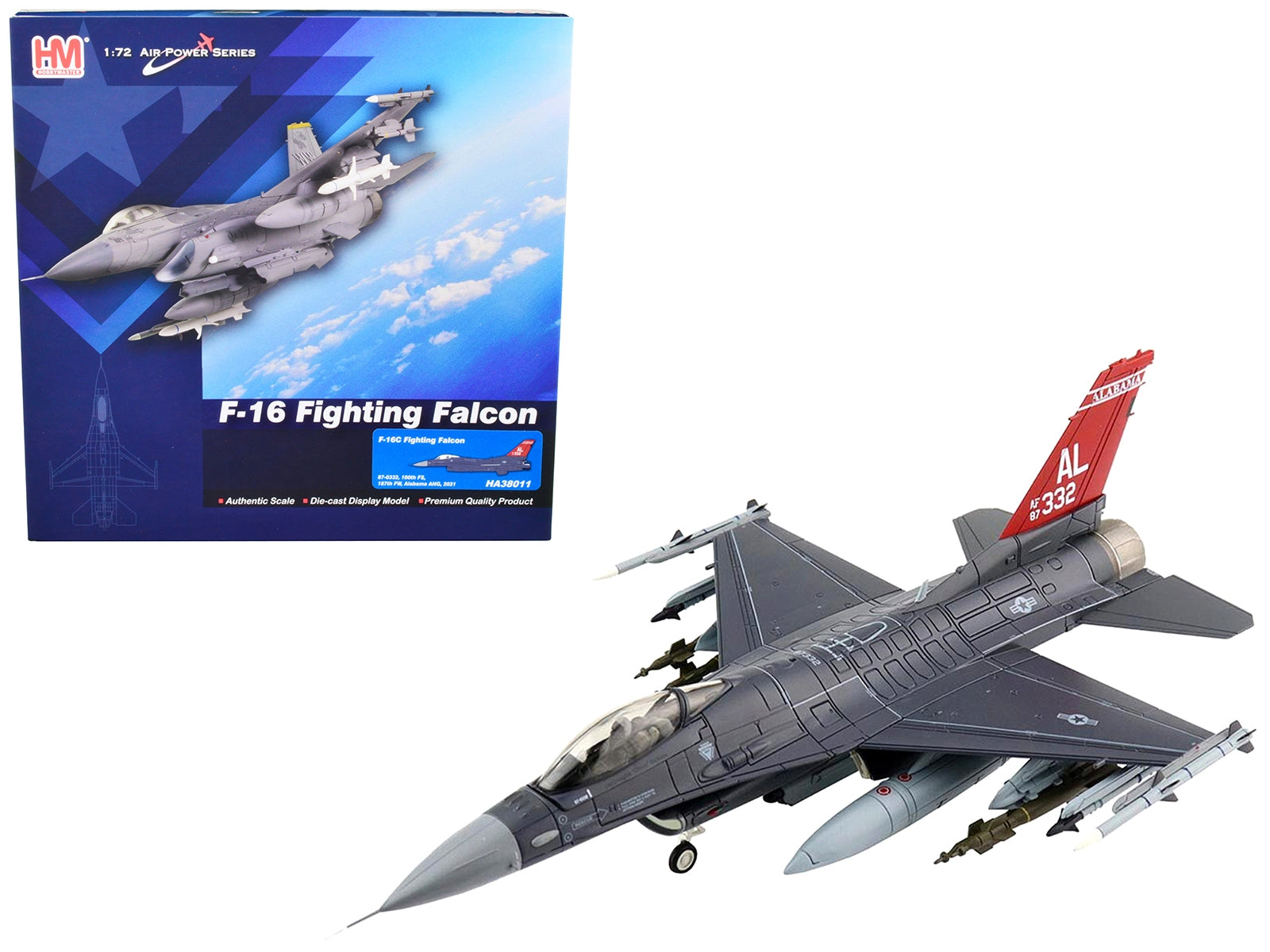 General Dynamics F-16C Fighting Falcon Fighter Aircraft "100th FS 187th FW Alabama ANG" (2021) "Air Power Series" 1/72 Diecast Model by Hobby Master - Minihomy