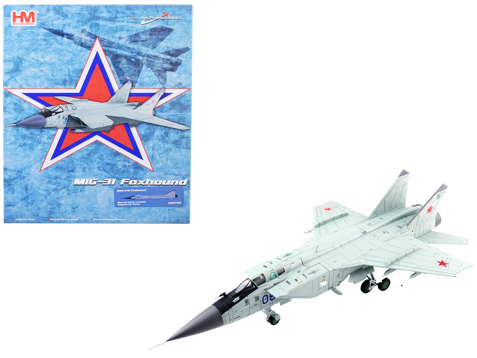 Mikoyan MiG-31B Foxhound Aircraft "Blue 08 Russian Air Force" "Air Power Series" 1/72 Diecast Model by Hobby Master - Minihomy