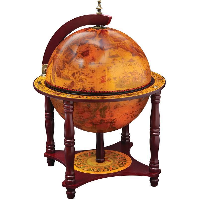 13" Diameter Globe with 57pc Chess and Checkers Set - Minihomy