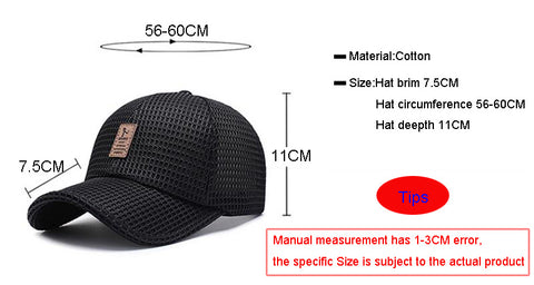 Mesh baseball cap adjustable comfort sunhat