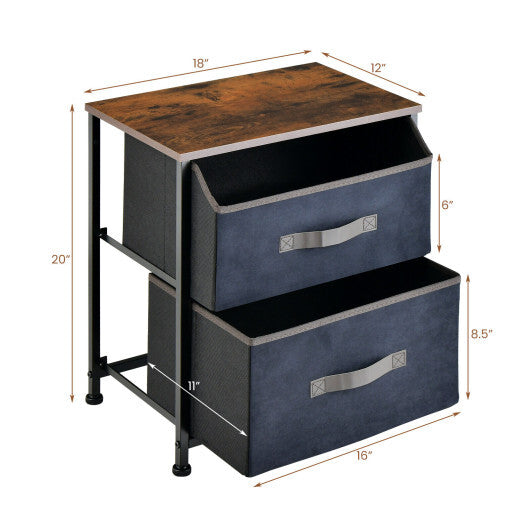 20 Inch Height Industrial Nightstand with 2 Pull-out Fabric Drawers-Rustic Brown - Minihomy