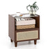 Bamboo Rattan Nightstand with Drawer and Solid Wood Legs-Brown - Minihomy