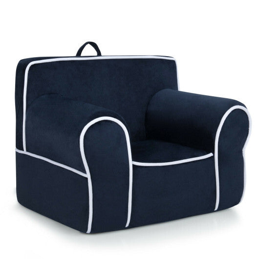 Upholstered Kids Sofa with Velvet Fabric and High-Quality Sponge-Navy - Color: Navy