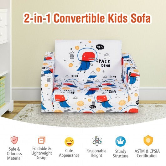 2-in-1 Convertible Kids Sofa with Velvet Fabric-White - Color: White - Minihomy