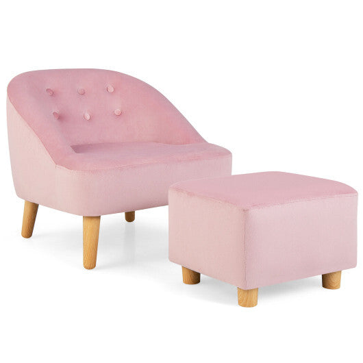 Soft Velvet Upholstered Kids Sofa Chair with Ottoman-Pink - Color: Pink