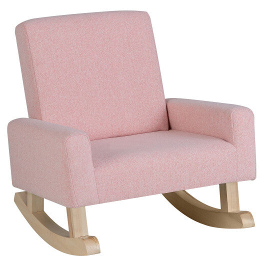 Kids Rocking Chair with Solid Wood Legs-Pink - Color: Pink