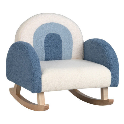 Kids Rocking Chair Children Velvet Upholstered Sofa with Solid Wood Legs-Blue - Color: Blue