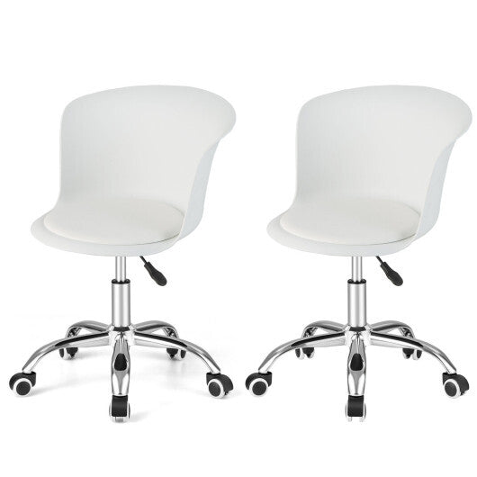 Set of 2 Office Desk Chair with Ergonomic Backrest and Soft Padded PU Leather Seat-White - Color: White