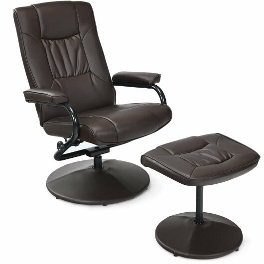360? PVC Leather Swivel Recliner Chair with Ottoman-Brown