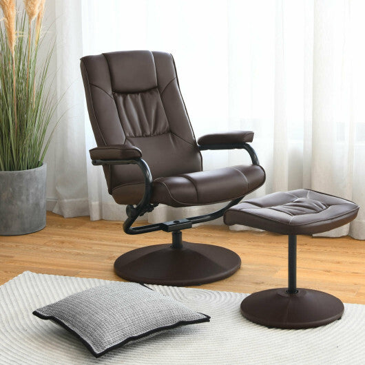 360? PVC Leather Swivel Recliner Chair with Ottoman-Brown