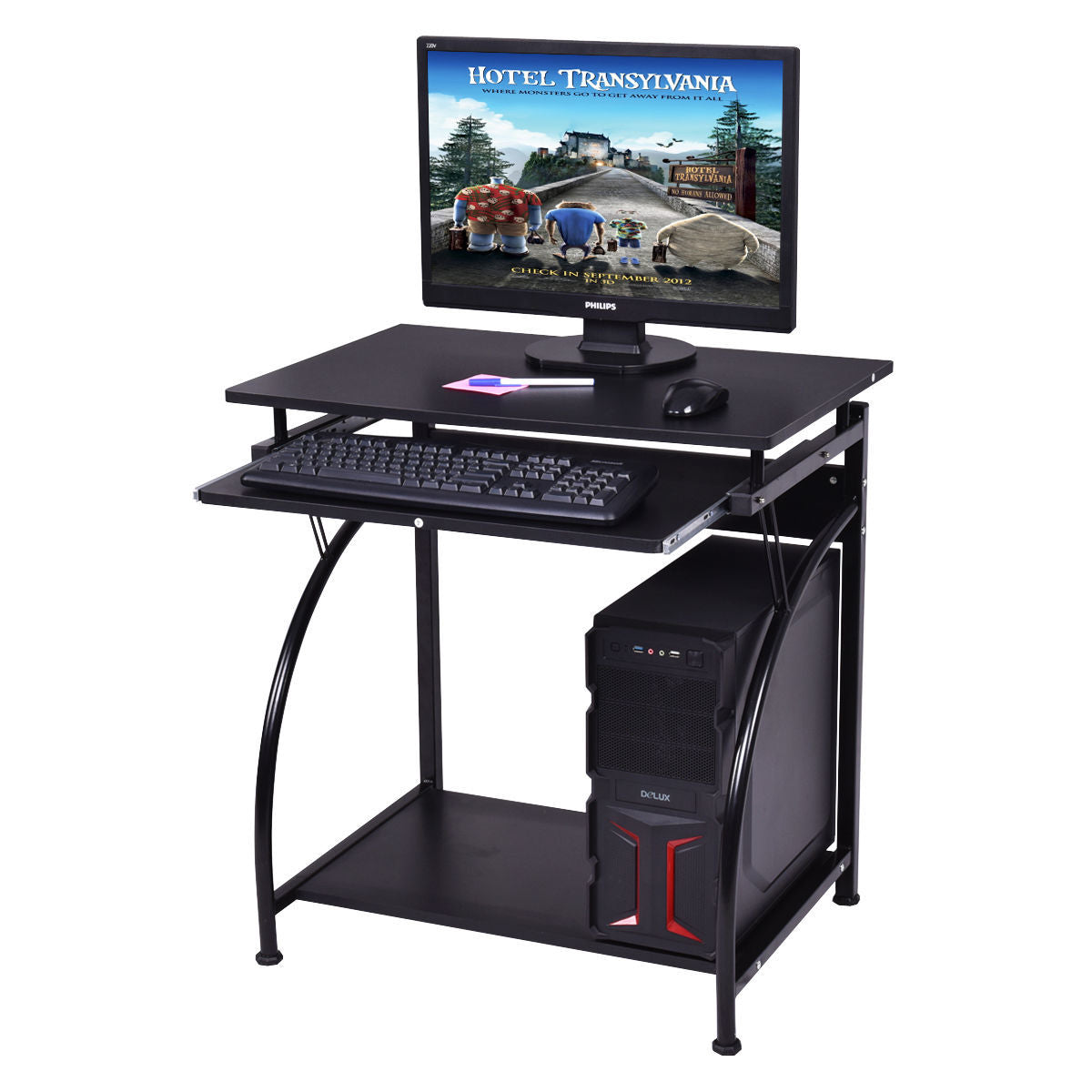 27.5 Inch Laptop Table Computer Desk for Small Spaces with Pull-out Keyboard Tray - Color: Black