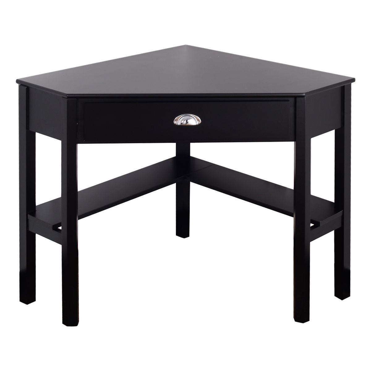 Corner Wooden Piece Laptop Computer Desk-Black - Color: Black