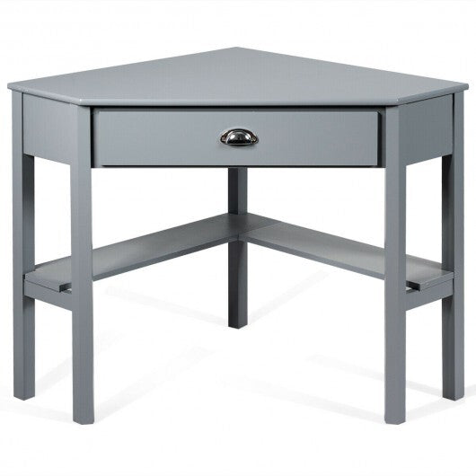 Corner Wooden Piece Laptop Computer Desk-Gray - Color: Gray