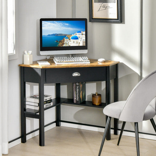 Corner Wooden Piece Laptop Computer Desk-Rustic Brown - Color: Rustic Brown