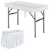 4 Feet Plastic Party Ice Folding Table with Matching Skirt - Color: White - Minihomy