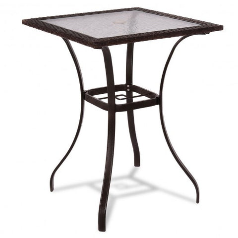 28.5 Inch Outdoor Patio Square Glass Top Table with Rattan Edging