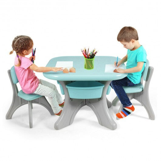 Children Kids Activity Table & Chair Set Play Furniture W/Storage-Blue - Color: Blue