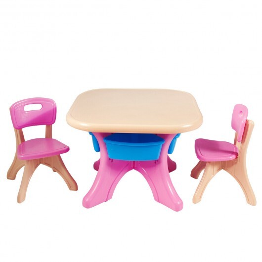 In/Outdoor 3-Piece Plastic Children Play Table & Chair Set - Color: Multicolor