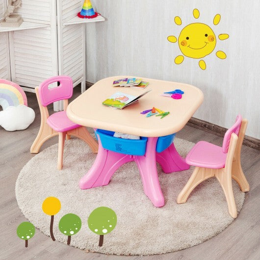 In/Outdoor 3-Piece Plastic Children Play Table & Chair Set - Color: Multicolor - Minihomy