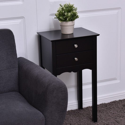 Side Table End Accent Table with 2 Drawers-Black