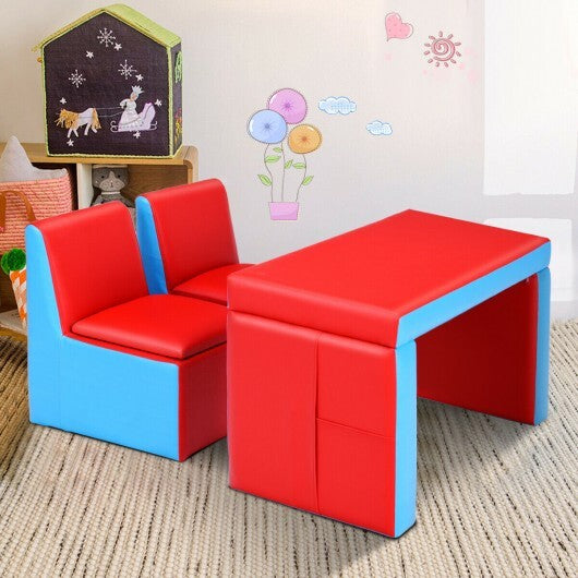 Multi-functional Kids Sofa Table Chair Set - Color: Red