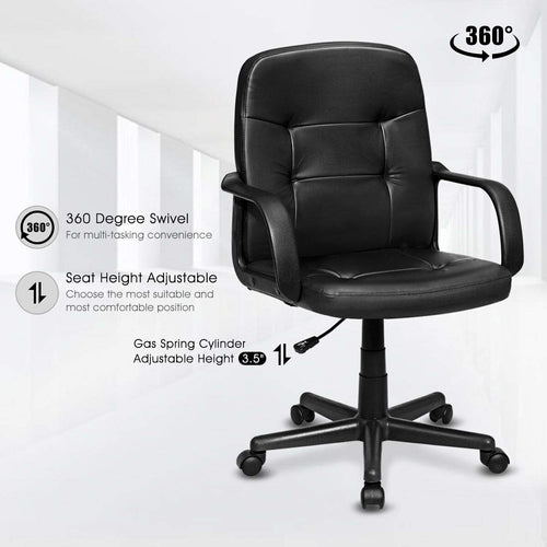 Ergonomic Office Chair with 360-degree Wheels - Color: Black
