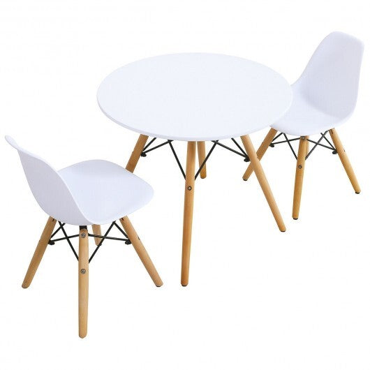 Kid's Modern Dining Table Set with 2 Armless Chairs - Color: White - Minihomy