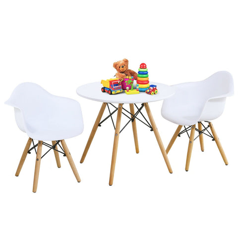 3 Pieces Kid's Modern Round Table Chair Set - Color: White