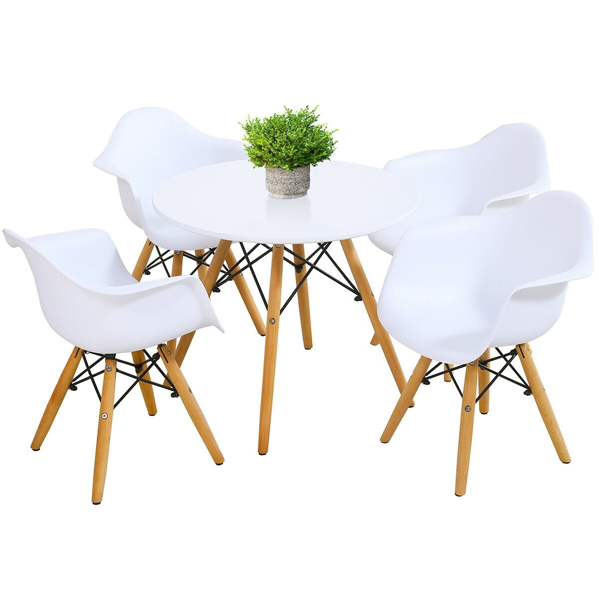 5 Piece Kids Modern Round Table Chair Set - Color: White - Minihomy