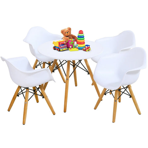 5 Piece Kids Modern Round Table Chair Set - Color: White