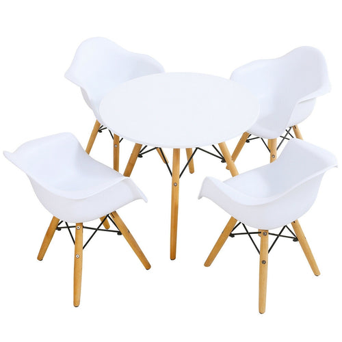 5 Piece Kids Modern Round Table Chair Set - Color: White