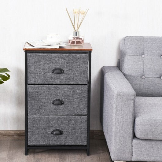 Nightstand Side Table Storage Tower Dresser Chest with 3 Drawers-Gray