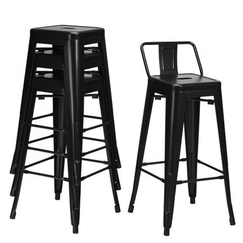 30 Inch Set of 4 Metal Counter Height Barstools with Low Back and Rubber Feet-Black