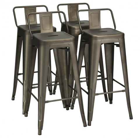30 Inch Set of 4 Metal Counter Height Barstools with Low Back and Rubber Feet-Black