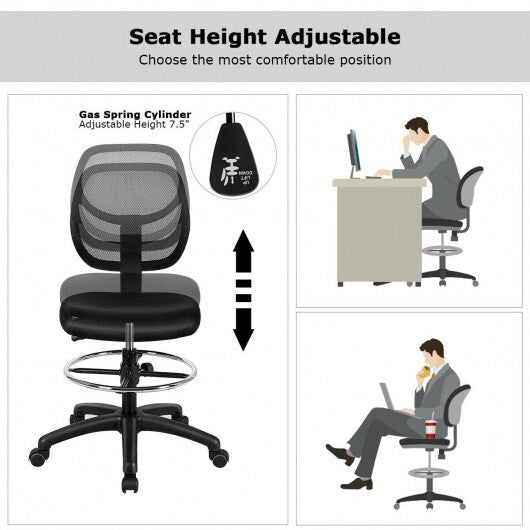 Adjustable Height Mid Back Mesh Drafting Office Chair - Color: Black - Minihomy