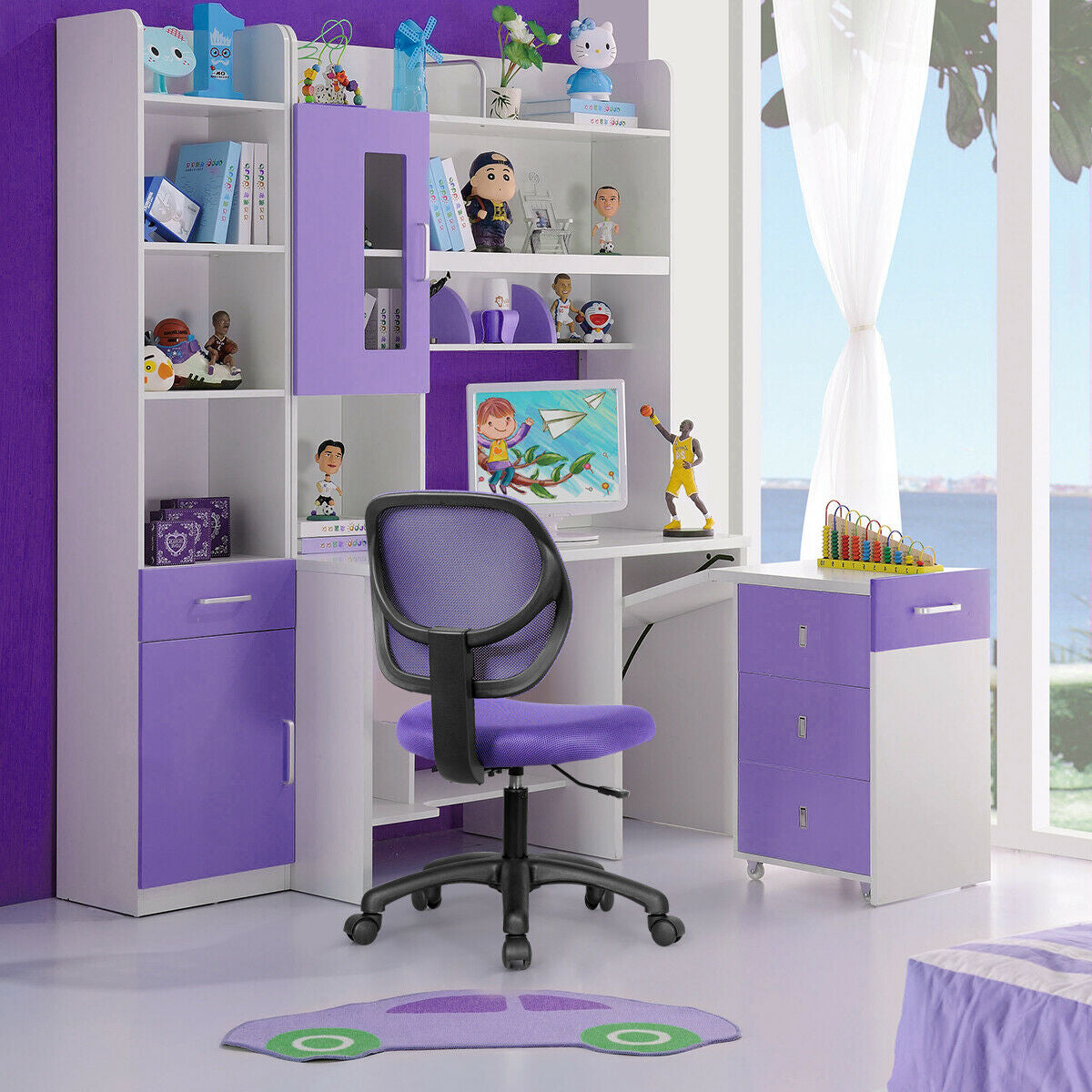 Low-back Computer Task Chair with Adjustable Height and Swivel Casters-Purple - Color: Purple - Minihomy