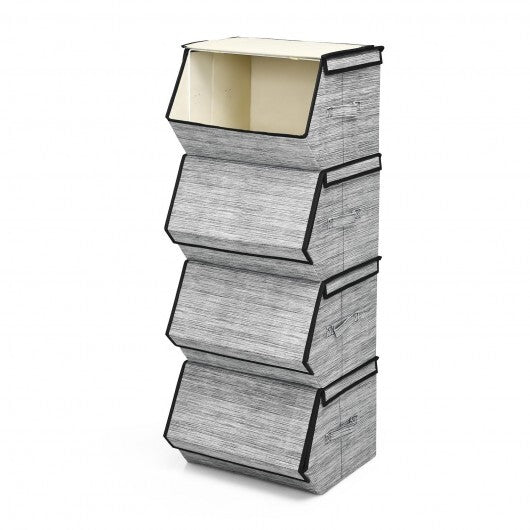 Set of 4 Storage Bins Stackable Cubes with Lid-Black - Color: Black
