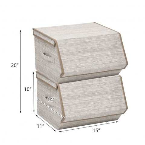 Set of 4 Storage Bins Stackable Cubes with Lid-Brown - Color: Brown
