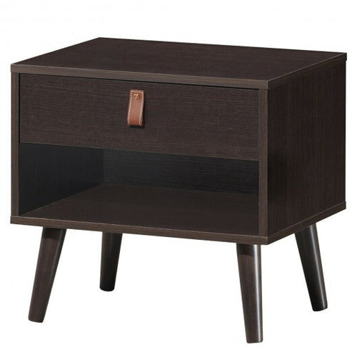 Nightstand Bedroom Table with Drawer Storage Shelf-Brown